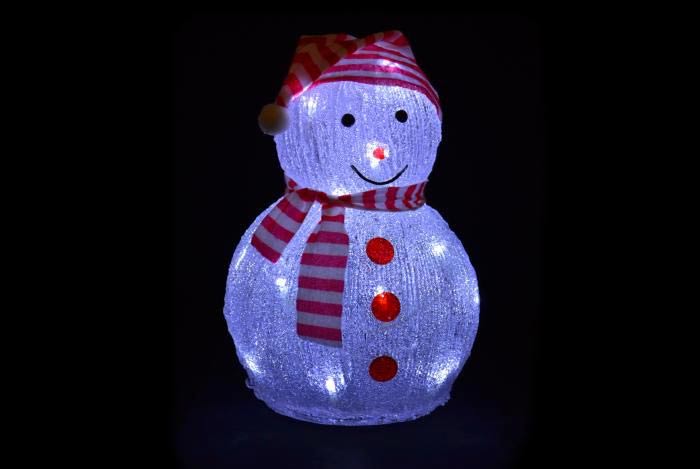 Vánoční dekorace - Akrylový sněhulák - studeně bílá