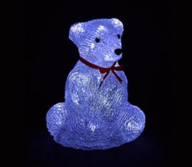 Sedící medvěd 30 cm - 20 LED diod studeně bílá