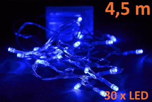 Modré vánoční LED osvětlení 4,5m 30 diod - na 3 AA baterie